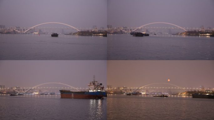 上海徐汇滨江卢浦大桥月升延时摄影