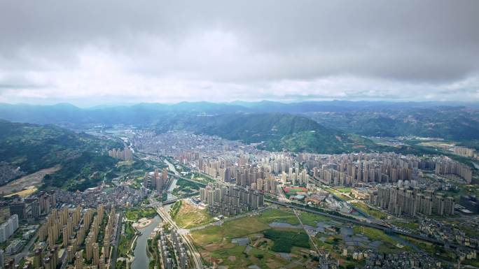 航拍福建宁德霞浦北岐滩涂 霞浦县城全景