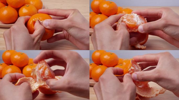 桌上橘子剥皮的4K视频。
