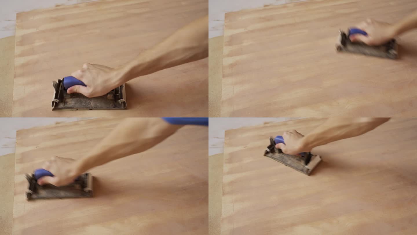 用砂纸架打磨木桌摩擦打磨视频素材