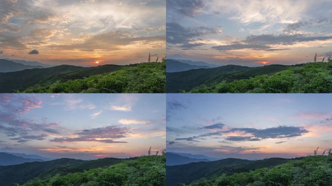 山顶 晚霞 日落 延时 山间