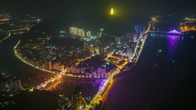 梧州河东城区夜景航拍延时视频