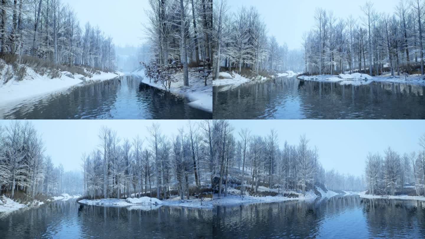 冬天河边树林