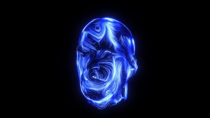 人体头部与快速流动的网络曲线在蓝色
