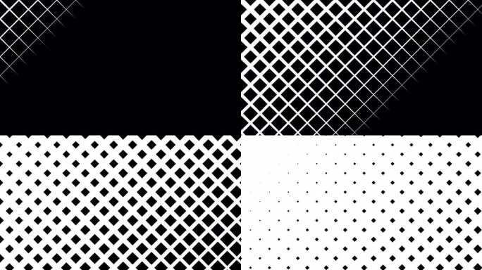 图形过渡:抽象运动效果与几何图案，黑色和白色调色板。完美的广播开场和视频镜头。探索未来主义设计。正方