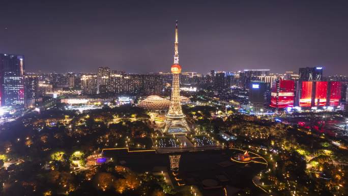 佛山电视塔夜景航拍延时