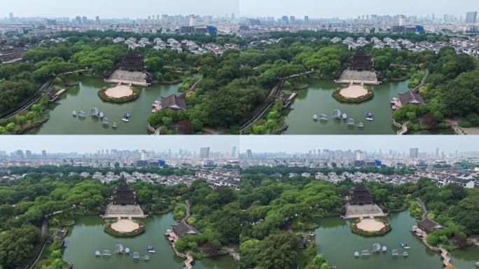 航拍苏州盘门景区中式园林建筑苏州古城