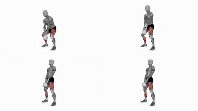壶铃相扑硬举健身运动锻炼动画男性肌肉突出演示4K分辨率60 fps