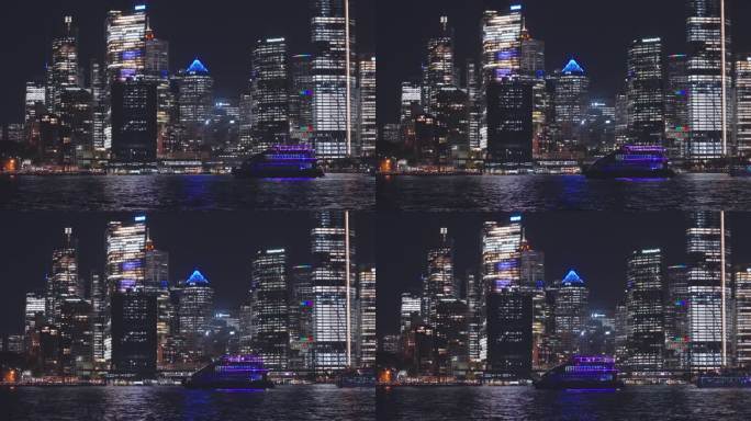在悉尼，新南威尔士州，新南威尔士州，悉尼，悉尼海港大桥之间，客轮经过现代办公大楼河岸的4K视频