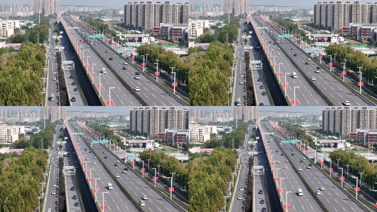 河南郑州中州大道高架桥国庆节车水马龙航拍