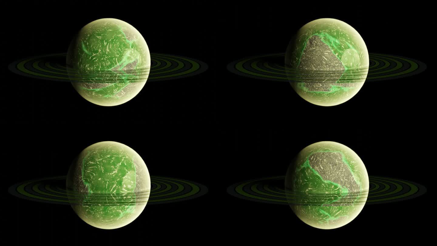 有着巨大光环的绿色水星球