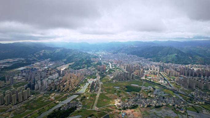 航拍福建宁德霞浦北岐滩涂 霞浦县城全景