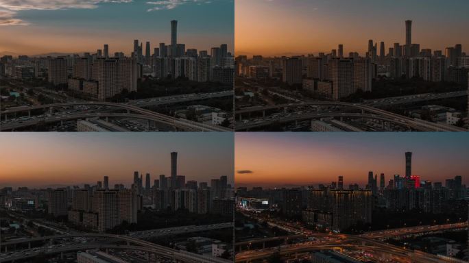 北京CBD建筑群日转夜车流