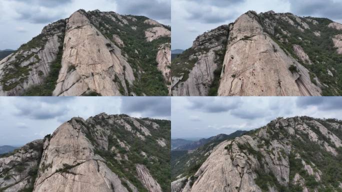 航拍山东文登界石镇梨眼沟摩崖巨石北极坡