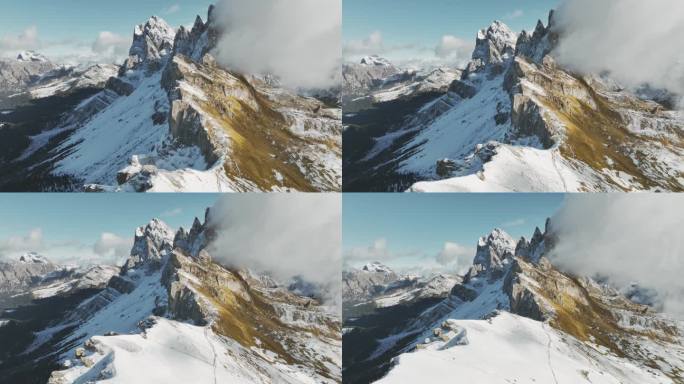冬季鸟瞰塞塞达山外国人登山运动高原雪山白