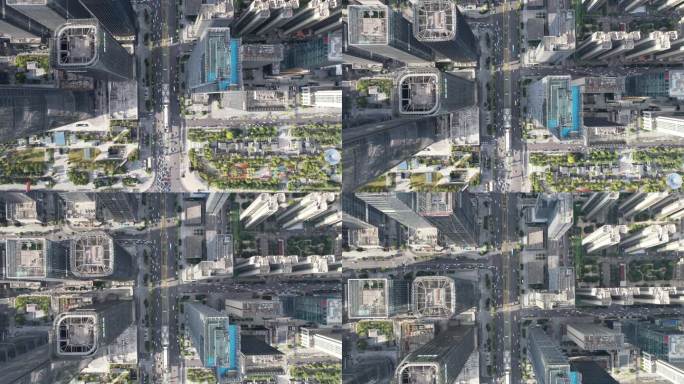 俯拍城市商务建筑交通