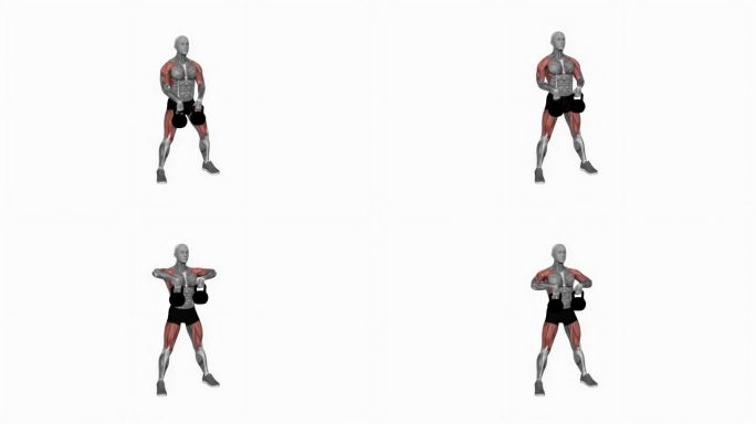壶铃相扑硬举高拉健身运动锻炼动画男性肌肉突出演示4K分辨率60 fps