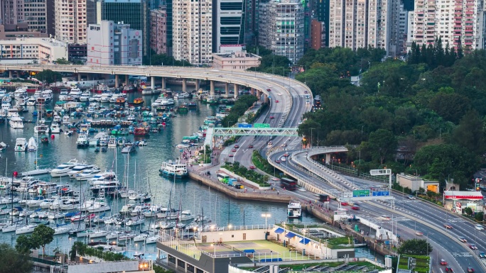 香港城市延时东区走廊马路日转夜