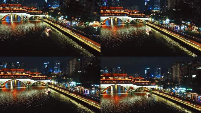 成都九眼桥安顺廊桥夜景航拍-夜游锦江