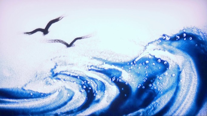 沙画海浪片头转场海鸥大海