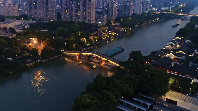 杭州京杭大运河京杭运河夜景航拍