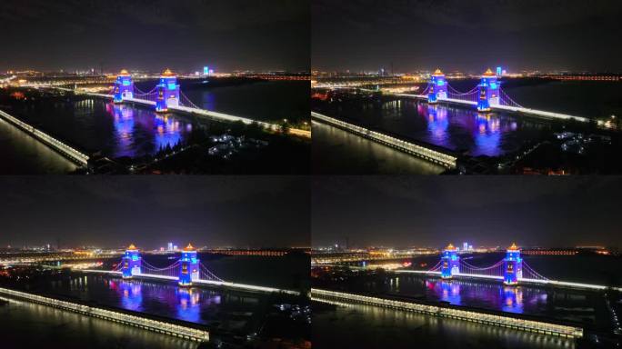 航拍扬州万福大桥夜景车流行驶空镜地标