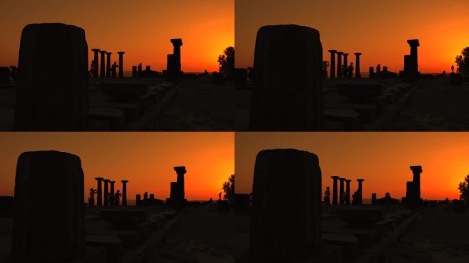 日落时分，阿索斯古城的雅典娜神庙。