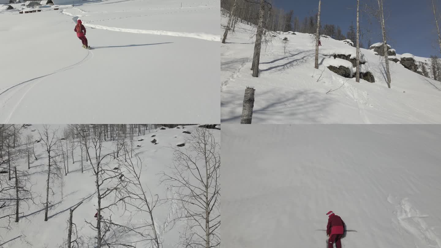 新疆阿勒泰美丽峰雪山滑雪航拍