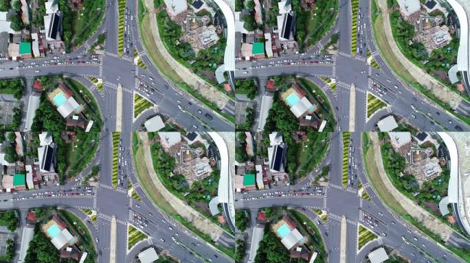 2023年7月8日至2023年7月8日，泰国普吉岛柏油路下的道路和隧道上的车辆交叉路口的空中无人机飞