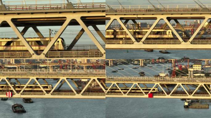 航拍过江地铁列车