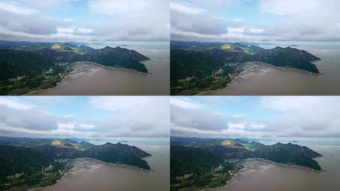 航拍福建宁德霞浦北岐滩涂 霞浦县城全景