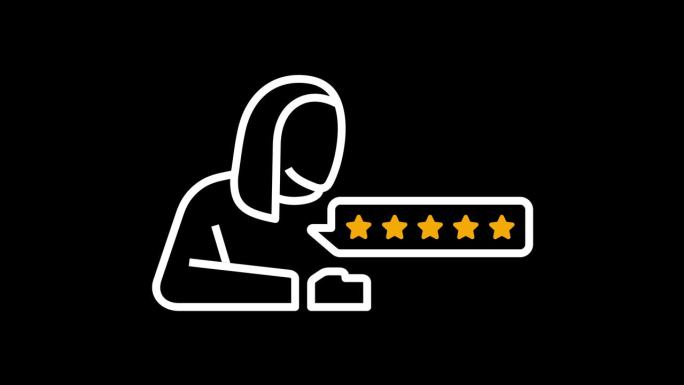 客户动画留下的服务评级从一颗星到五星。客户评价满意度反馈调查运动设计。阿尔法通道