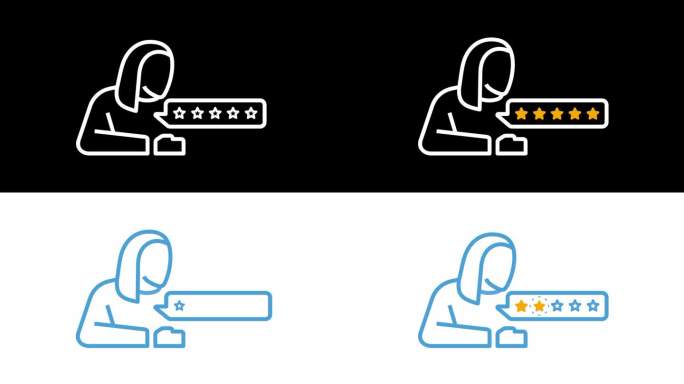 客户动画留下的服务评级从一颗星到五星。客户评价满意度反馈调查运动设计。阿尔法通道