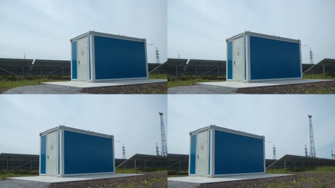 太阳能发电站和变压器全景图，4k