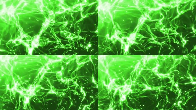 抽象的绿色烟雾背景，美丽的发光波从空气与粒子的能量和魔力。屏幕保护程序，视频在4k，运动图形设计-库