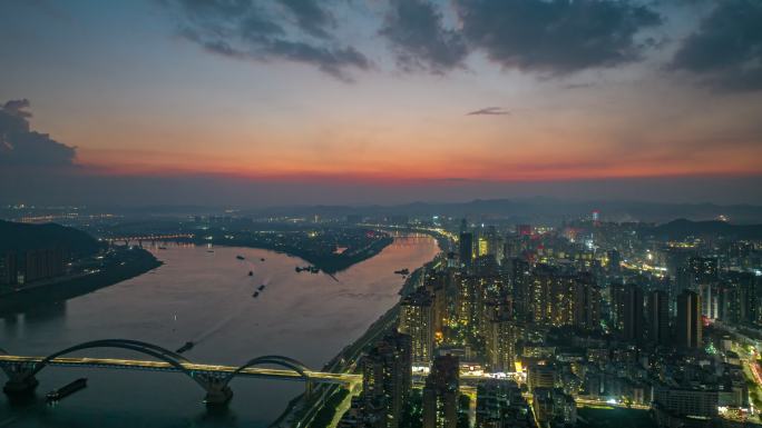 梧州中心城区夜景航拍延时视频