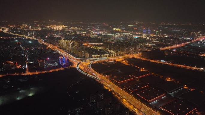 航拍城市道路夜景