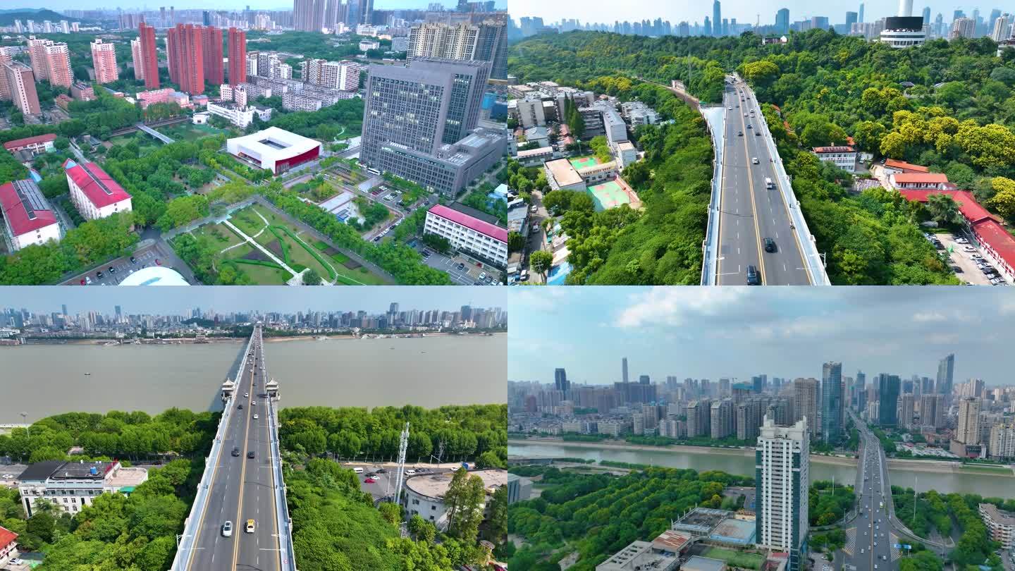 湖北武汉城市地标航拍车流交通城市风景风光
