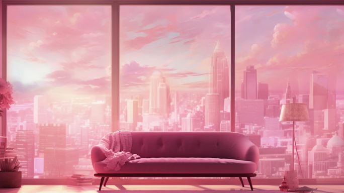 粉色房间窗户城市舞台背景