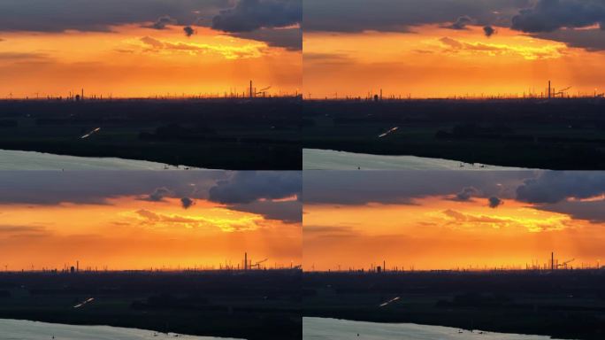 巴伦德雷支和老马斯河上一片橙色的夕阳
