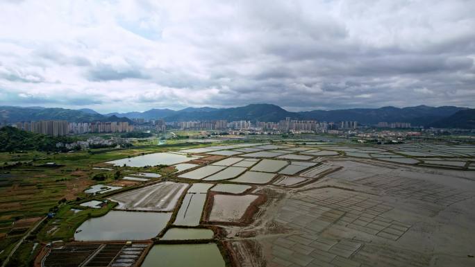 航拍福建宁德霞浦北岐滩涂 霞浦县城全景