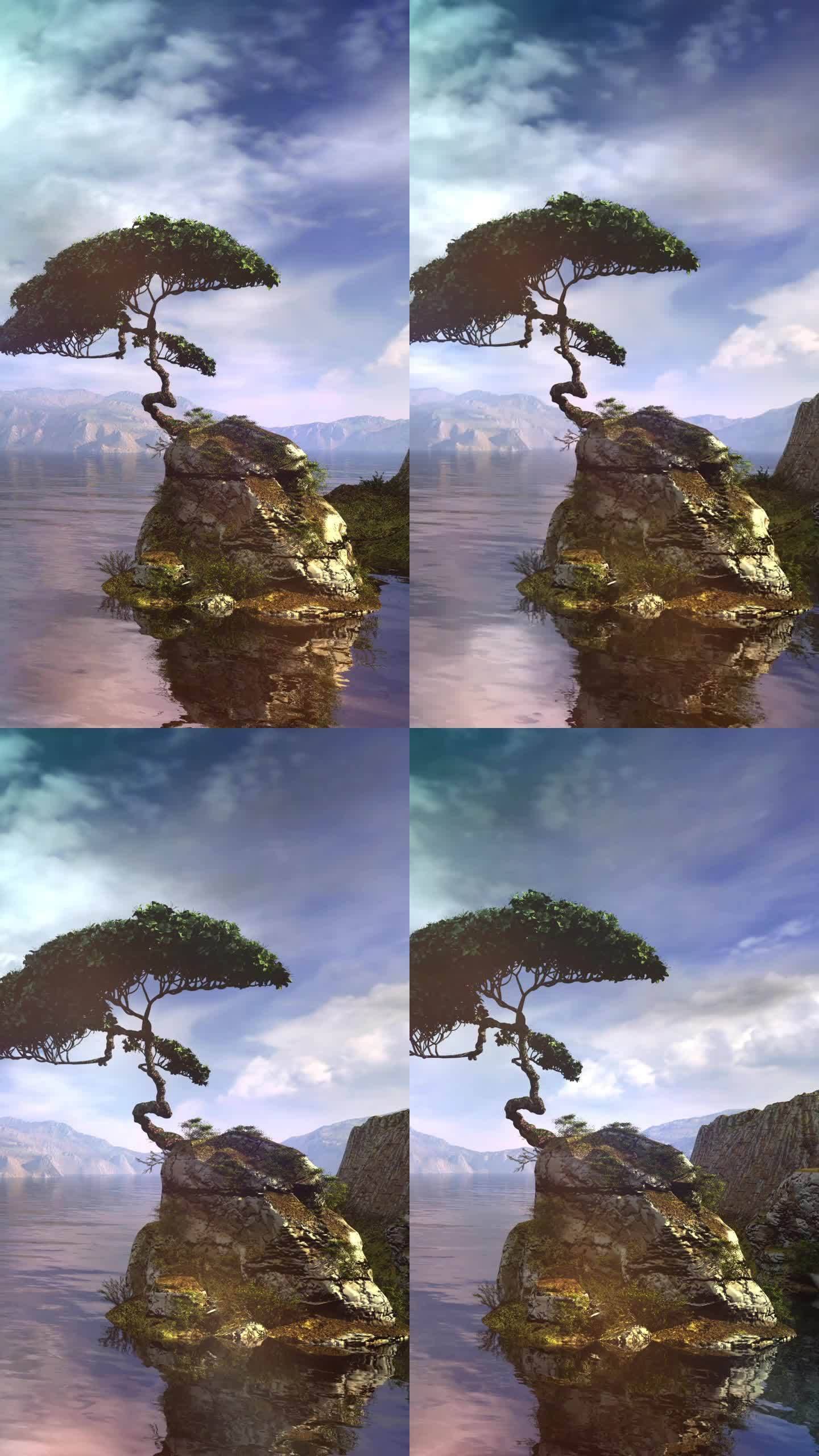 一个山湖景观的3D动画。