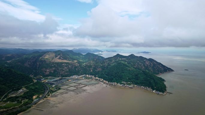 航拍福建宁德霞浦北岐滩涂 霞浦县城全景