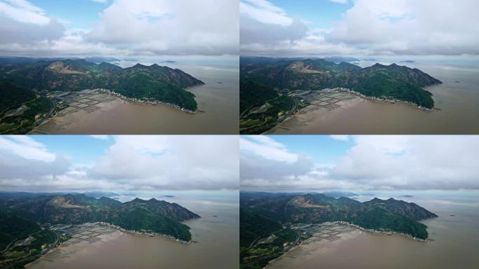 航拍福建宁德霞浦北岐滩涂 霞浦县城全景