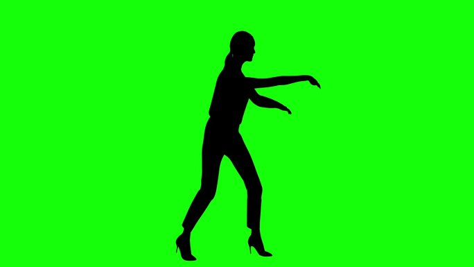 跳舞热女性剪影绿屏Luma通道