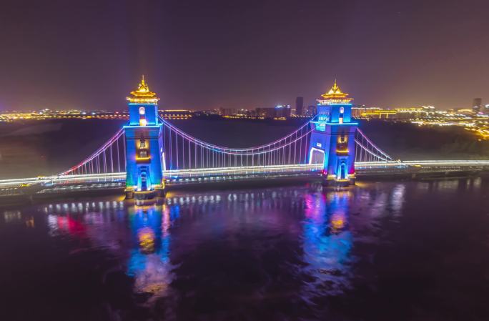 扬州万福大桥夜景航拍车流延时