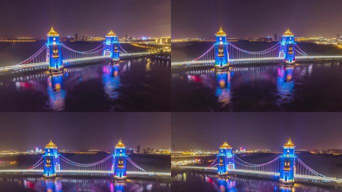 扬州万福大桥夜景航拍车流延时