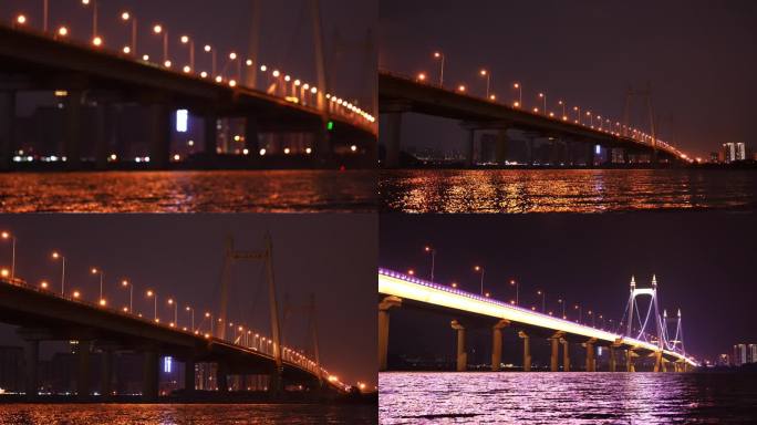 长沙湘江三汊矶大桥江面河水夜景