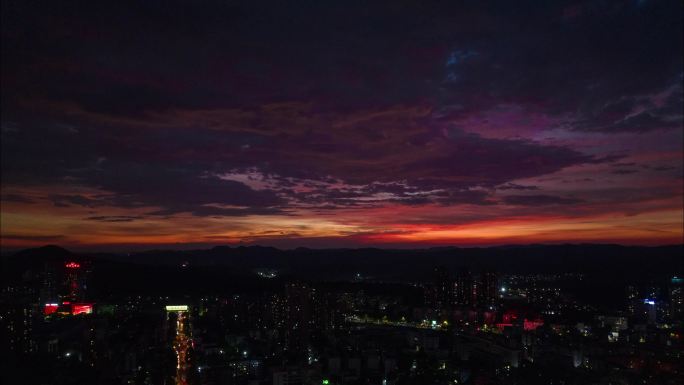 城市 落日 横移 紫霞 延时 天空