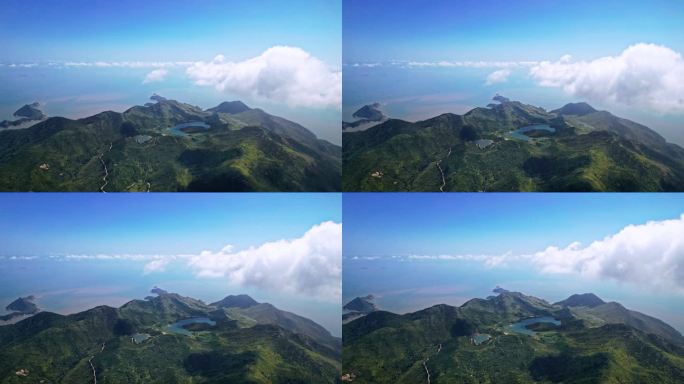 大海航拍 福建霞浦嵛山岛天湖蓝天白云岛屿